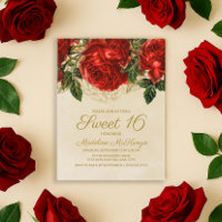 Elegante Rote Rosen Tan Sweet 16 Geburtstag Einlad