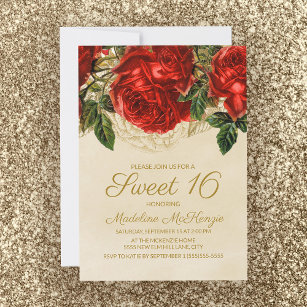 Elegante Rote Rosen Tan Sweet 16 Geburtstag Einladung