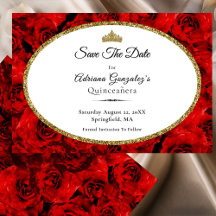 Elegante rote Rosen und goldene Quinceanera