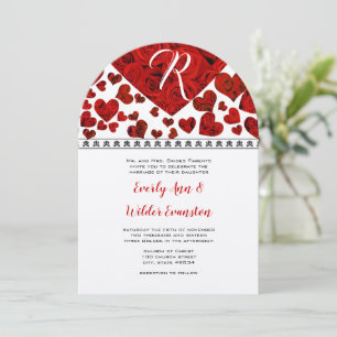 Elegante rote Rosen und Herzen Hochzeit Einladung