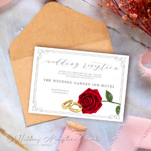 Elegante Rote Rosen und Rings Wedding Reception Ca Einladung
