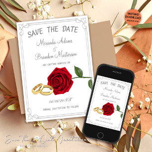 Elegante Rote Rosen und Rings Wedding Save The Date