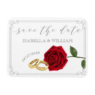 Elegante Rote Rosen und Rings Wedding speichern da Magnet