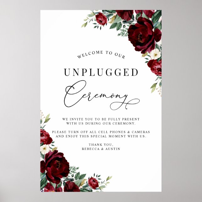 Elegante Rote Rosen Unplugged Zeremony Wedding Sig Poster (Vorne)