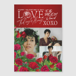 Elegante rote Rosen Valentinstag Kalligrafie Foto Magnetkarte