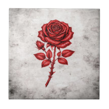 Elegante rote Rosen-Vintage-Botanik-Keramikfliese