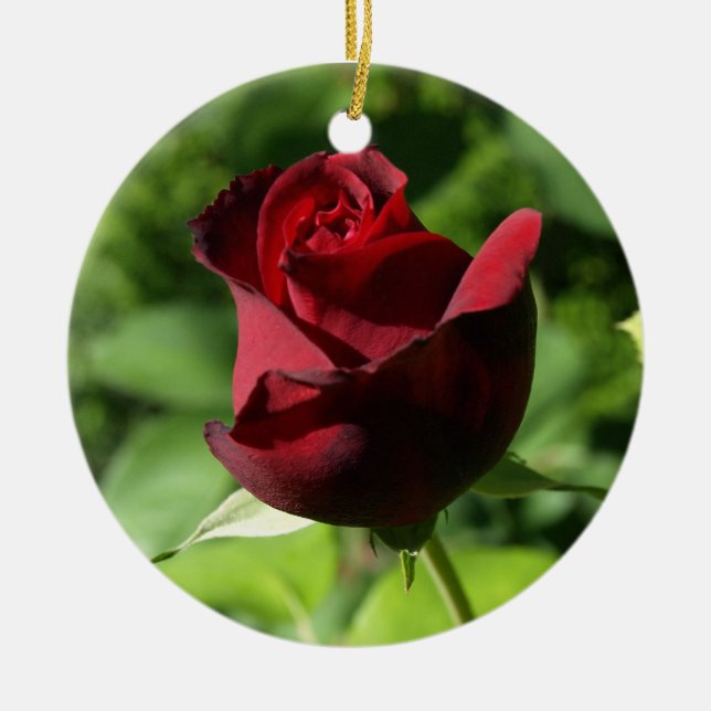 Elegante rote Samt-Rose Keramikornament (Vorne)