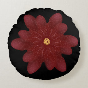 Elegante rote Samtblume auf Schwarz Dunkle Blume Rundes Kissen