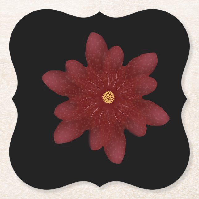 Elegante rote Samtblume auf Schwarz | Dunkle Blume Untersetzer (Vorderseite)