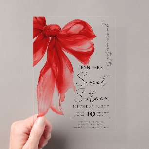Elegante rote Schleife Coquette Schrift Süße 16-Pa Acryleinladungen