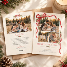 Elegante rote Schleife Familienfoto-Weihnachtskart