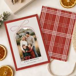 Elegante rote Schleife Karo Familienbogen Foto Wei Feiertagskarte