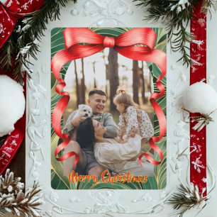 Elegante rote Schleife mit Grün-Foto Weihnachten