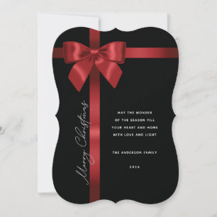 Elegante rote Schleife personalisierte Weihnachtsf Feiertagskarte