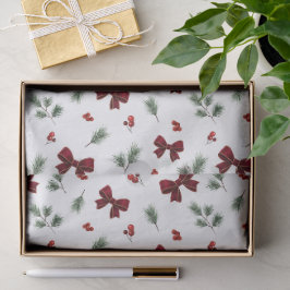 Elegante rote Schleife und Wintergrün-Weihnachten Seidenpapier