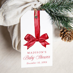 Elegante rote Schleife Weihnachten Baby Shower Geschenkanhänger