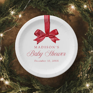 Elegante rote Schleife Weihnachten Baby Shower Pappteller