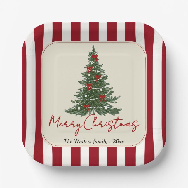 Elegante rote Schleife Weihnachtsbaum-Party-Papier Pappteller (Vorderseite)
