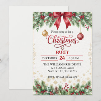 Elegante rote Schleife Weihnachtsfeier Einladungsk Einladung
