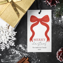 Elegante rote Schleife Weihnachtsfeier - Geschenkanhänger