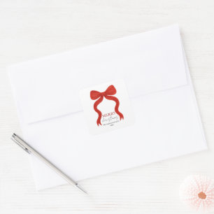 Elegante rote Schleife Weihnachtsfeier - Quadratischer Aufkleber