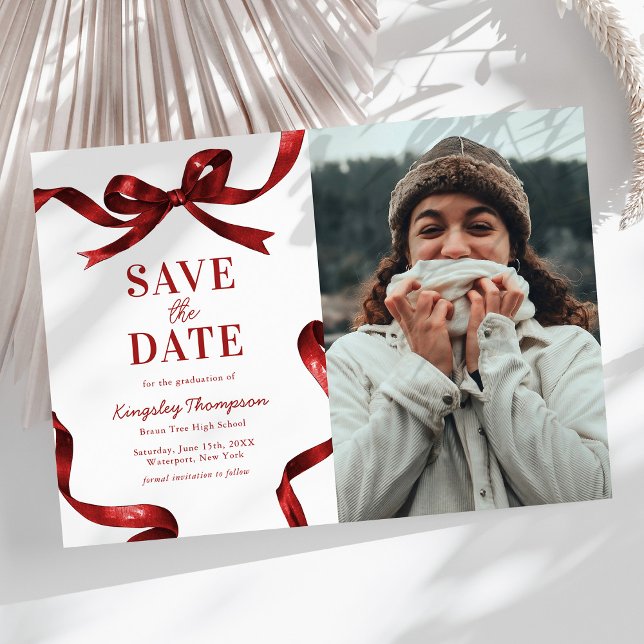 Elegante rote Schleife zur Erinnerung an den Absch Save The Date (Von Creator hochgeladen)