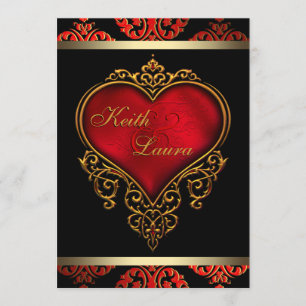 Elegante rote Schwarz-und Goldhochzeit Einladung