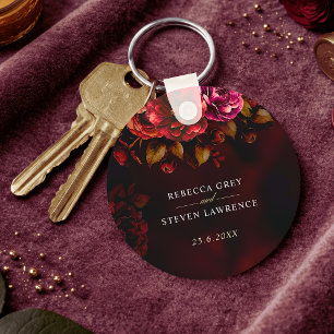 Elegante rote schwarze launische Blumenhochzeit  Schlüsselanhänger