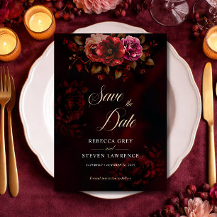 Elegante rote schwarze melancholische florale Hoch Save The Date