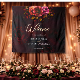 Elegante rote schwarze stimmungsvolle florale Hoch Wandteppich