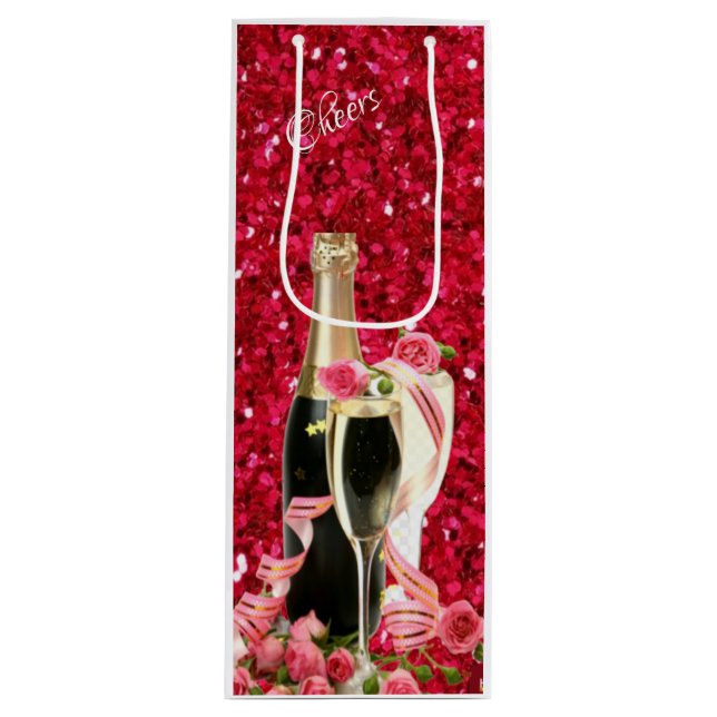 Elegante Rote Sparkle Champagner Weinbeutel Geschenktüte Für Weinflaschen (Vorderseite)