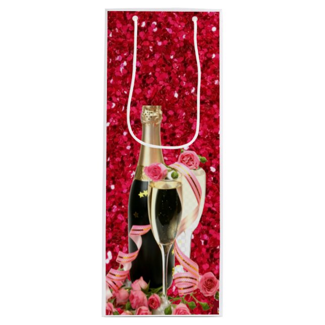 Elegante Rote Sparkle Champagner Weinbeutel Geschenktüte Für Weinflaschen (Vorderseite)
