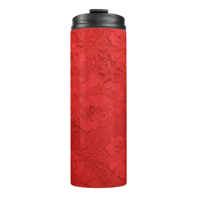 Elegante rote Spitzen, nahtlose Textur Thermosbecher (Vorderseite)