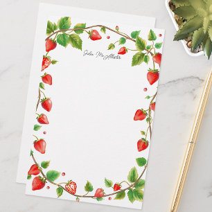 Elegante Rote Strawberry Garden Grenz mit Grün Briefpapier