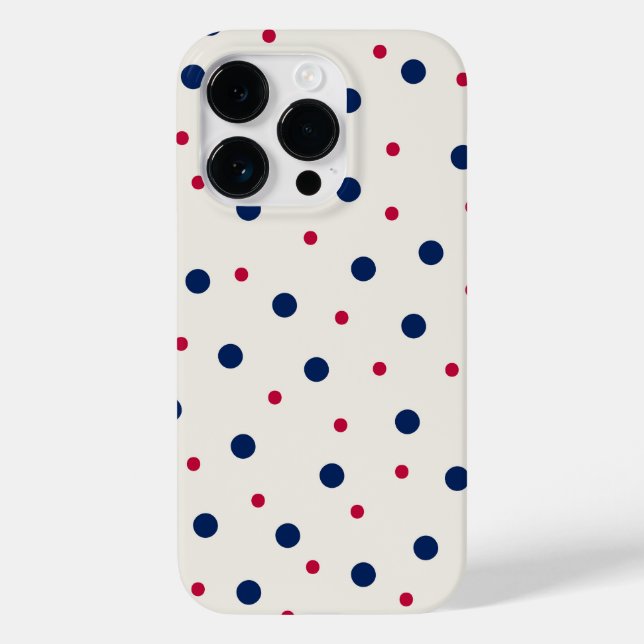 Elegante rote und blaue Polka-Punkte Case-Mate iPhone Hülle (Rückseite)