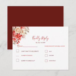 Elegante rote und elfenbeinfarbene Rosenhochzeit RSVP Karte