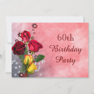 Elegante rote und gelbe Rosen zum 60. Geburtstag Einladung