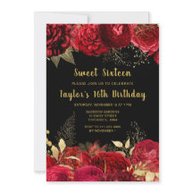 Elegante rote und goldene Blumen Sweet Sixteen