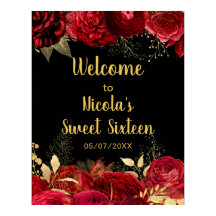 Elegante rote und goldene Blumen Sweet Sixteen Wil