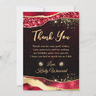 Elegante rote und goldene Glitter-Glam-Tränen zum  Dankeskarte