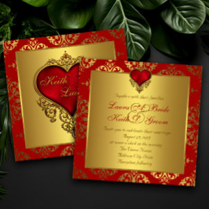 Elegante rote und goldene Herz-Hochzeitseinladunge Einladung