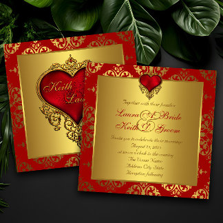 Elegante rote und goldene Herz-Hochzeitseinladunge Einladung