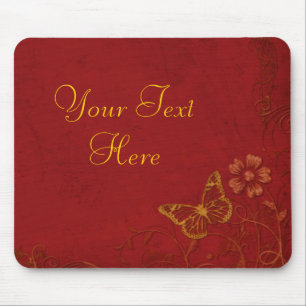 Elegante rote und goldene Vintage-Schmetterlinge Mousepad