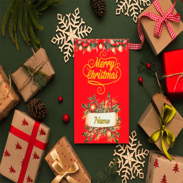 Elegante rote und goldene Weihnachtsfotokarte | Pe Einladung (Von Creator hochgeladen)