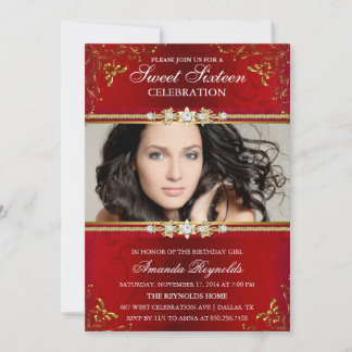 Elegante Rote und Goldflorale 16 . Geburtstag Einl Einladung