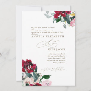 Elegante rote und rosa Blumenhochzeit beider Elter Einladung