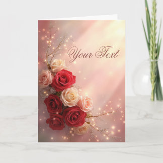 Elegante rote und rosa Fantasy-Hochzeitsrosen Karte