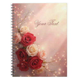 Elegante rote und rosa Fantasy-Hochzeitsrosen Notizblock