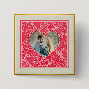 Elegante rote und rosa florale Herzen Valentinstag Button