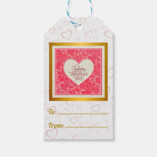 Elegante rote und rosa florale Herzen Valentinstag Geschenkanhänger